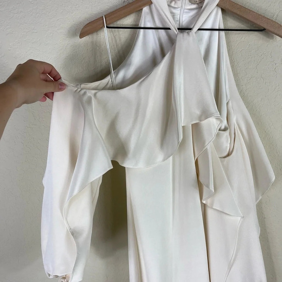 Kobi Halperin Janella Silk Cold Shoulder Ruffle Halter Cocktail Dress Size 6 - Picture 5 of 9